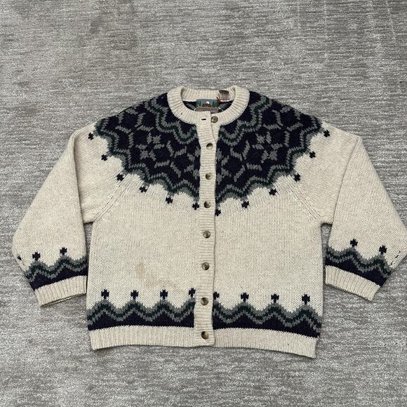 Vintage Eastern Mountain Sports Cardigan Sweater Mens Large Wool Fair Isle 90s - Picture 1 of 9